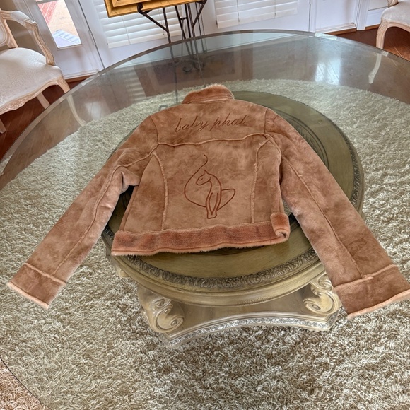 Vintage Y2K Baby Phat Faux Suede Embroidered Cat Jacket M Tan Brown Faux Fur - Picture 2 of 12